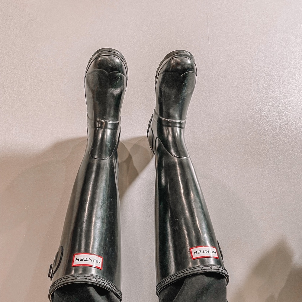 Tall black gloss Hunter boots